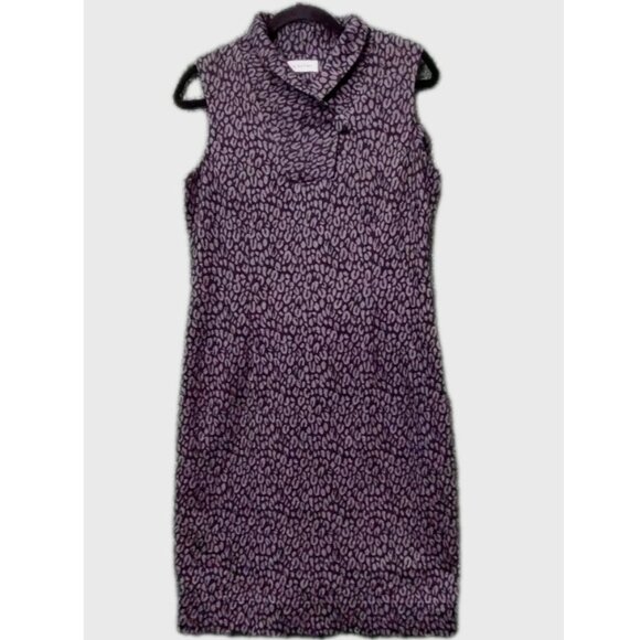CALVIN KLEIN Black Gray Animal Print Knit Dress Sleeveless Size Large Side Zip - Picture 1 of 6